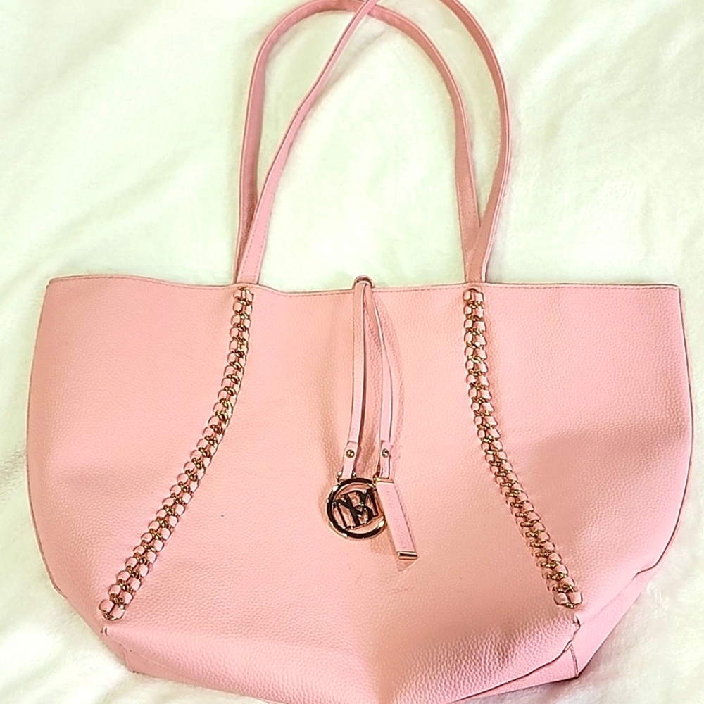 Badgley Mischka Pink Vegan Leather‎ Tote Bag with Gold Chain Detail